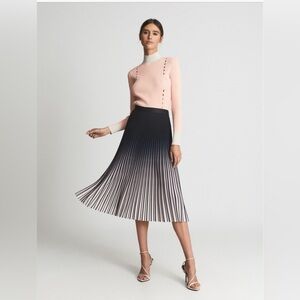 Reiss Marlie Ombré Pleated Midi Skirt in black/pink